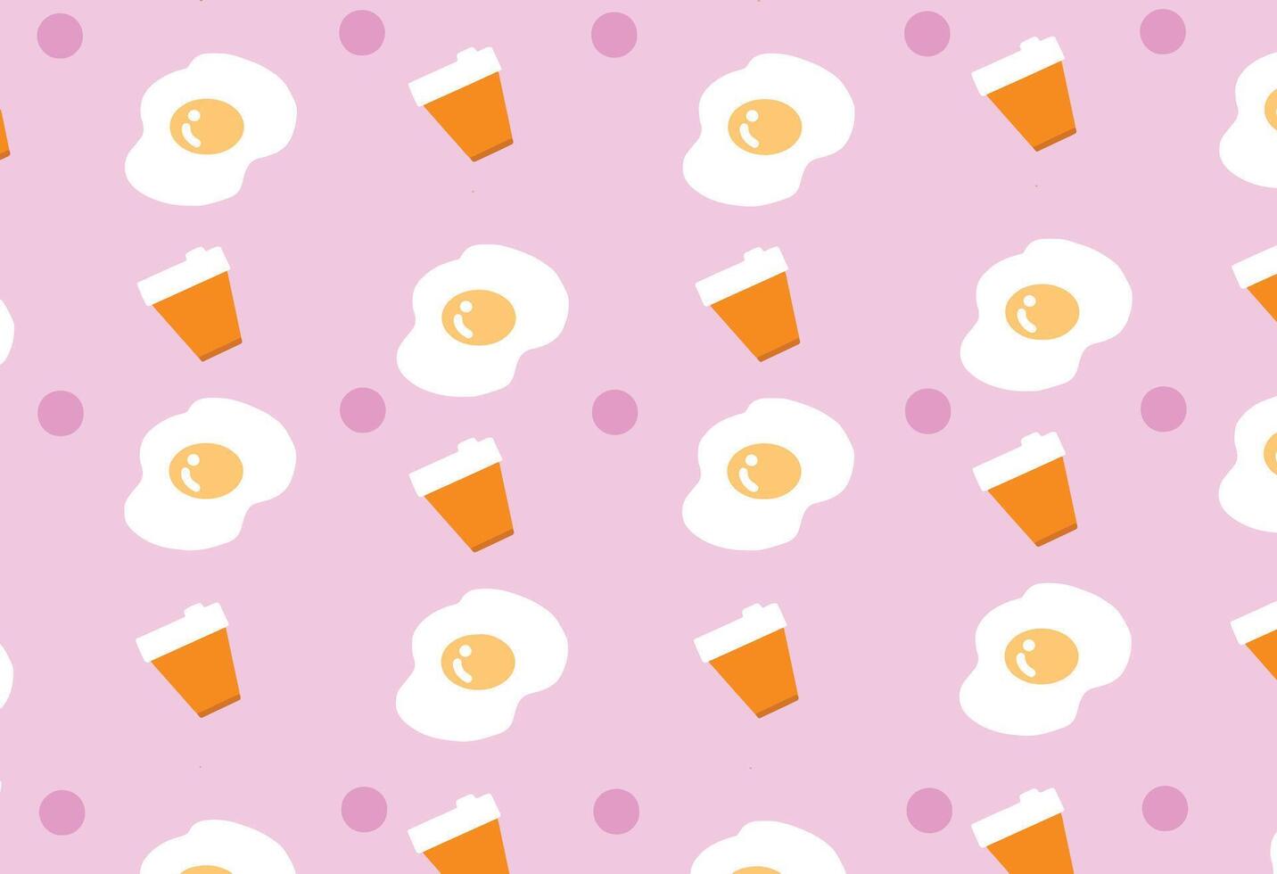 Fried eggs and coffee cup pattern cartoon style. vector