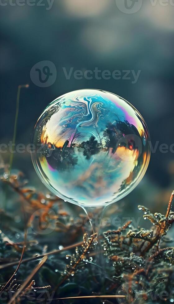 AI generated a soap bubble sitting on top of a grass covered field photo