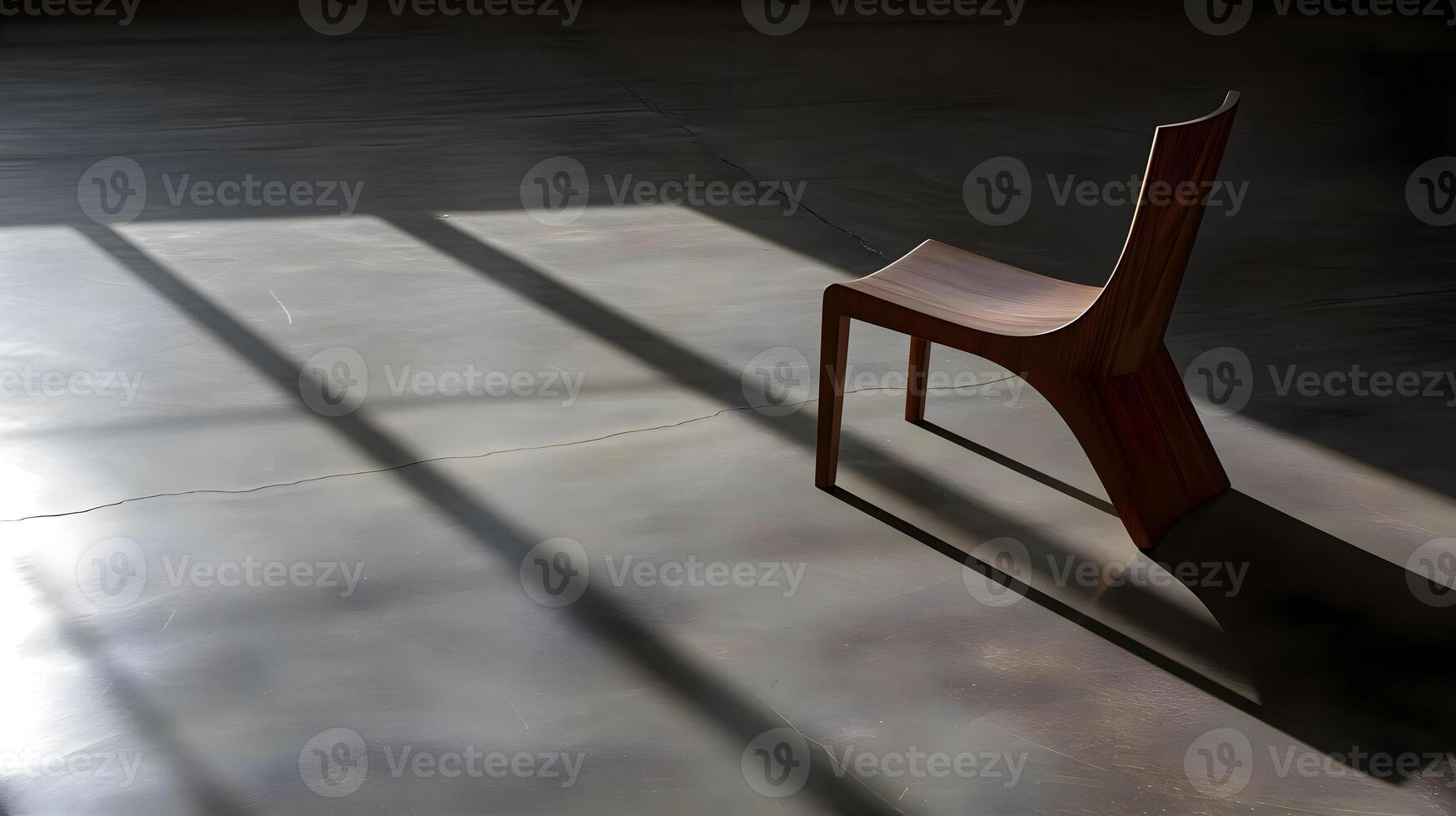 AI generated a wooden chair sitting on top of a cement floor photo