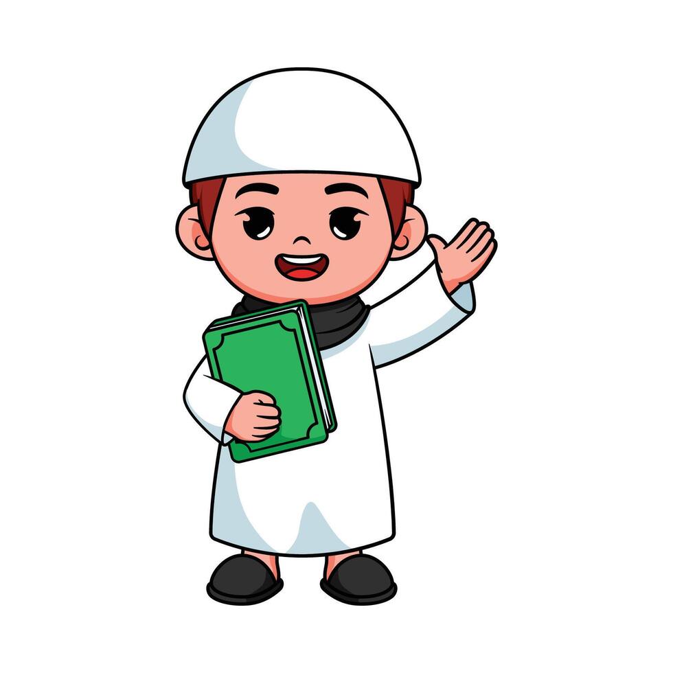 illustration design of a Muslim boy holding a book vector