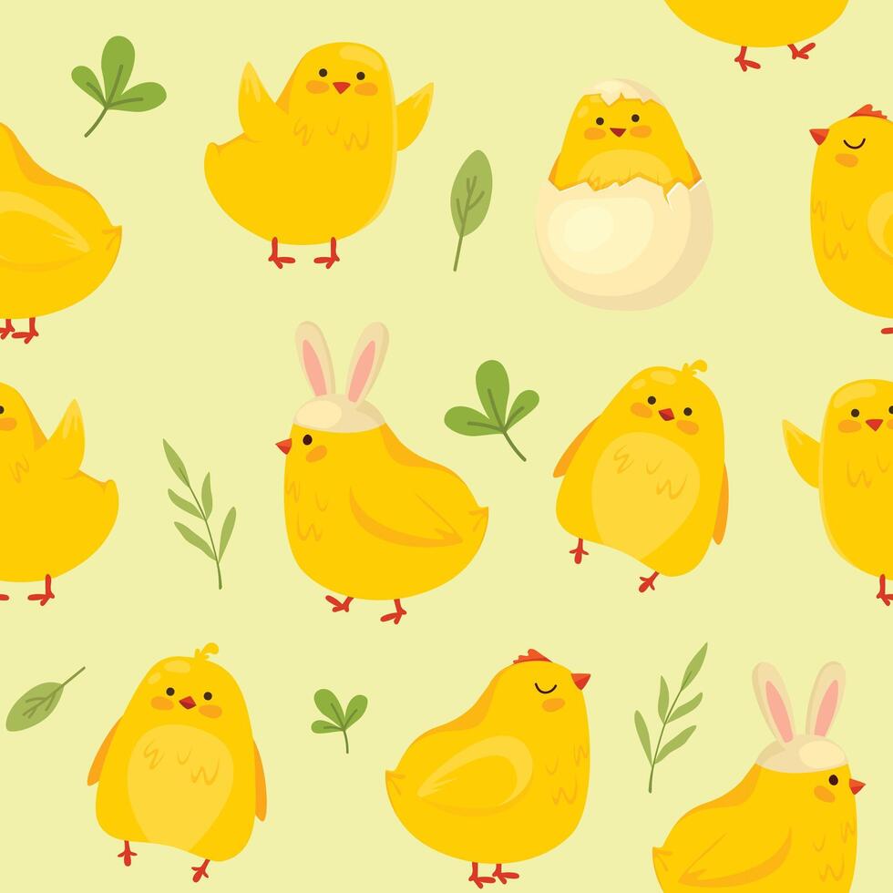 dibujos animados sin costura modelo de Pascua de Resurrección pollos vector