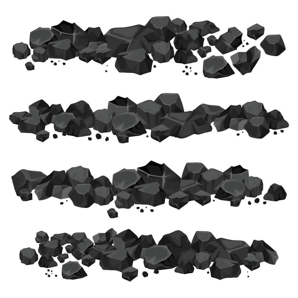 Set of border pile of energy overgrown coal. vector