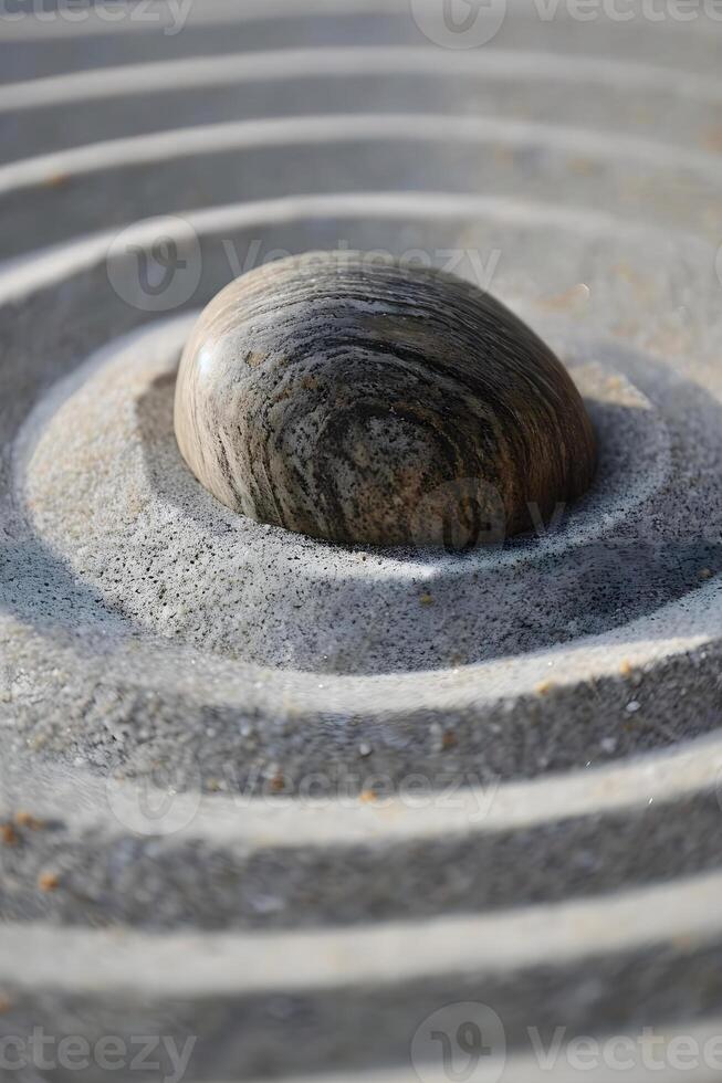 AI generated a rock sitting in the middle of a sand pit photo