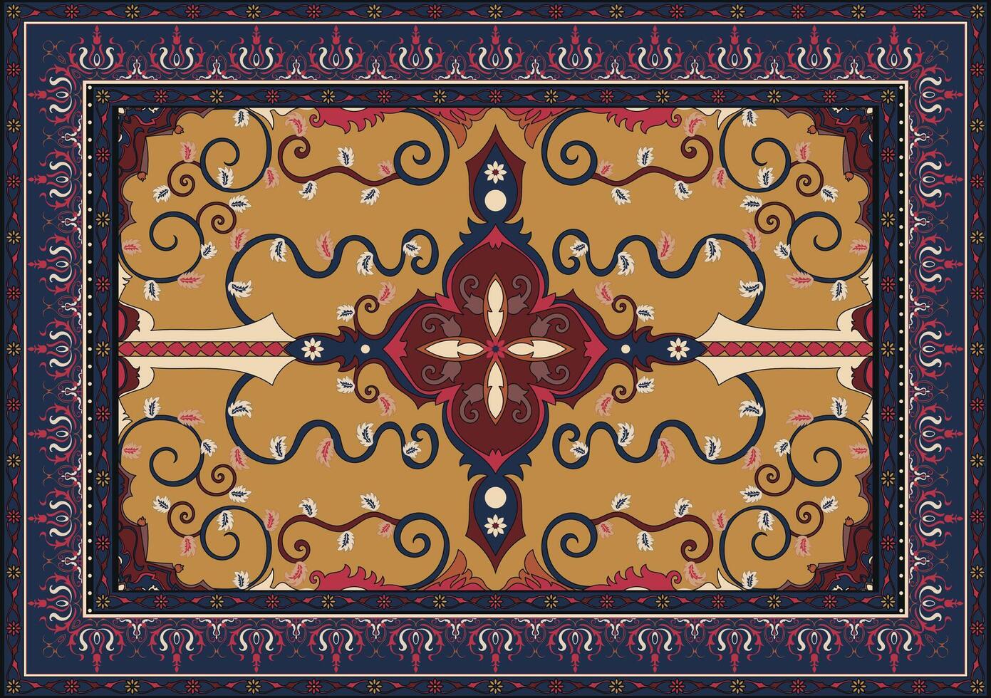 The Persian carpet is blue and has a window of color for easy color changes. vector