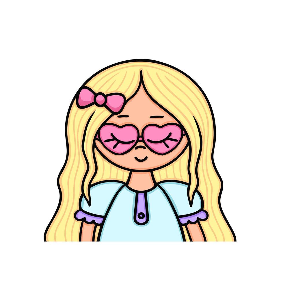 pequeño rubio niña con corazón Gafas de sol. ilustración para impresión, antecedentes, cubre y embalaje. imagen lata ser usado para tarjetas, carteles, pegatinas y textil. aislado en blanco antecedentes. vector