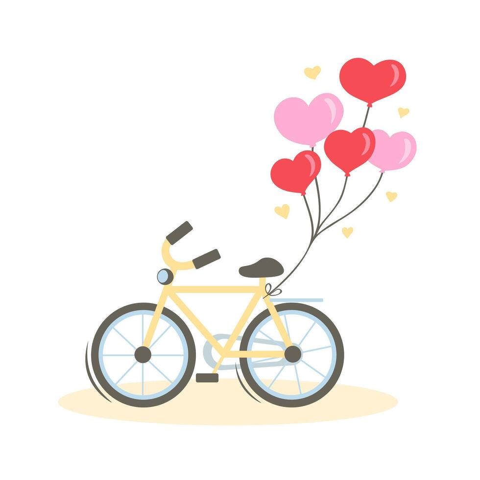 bicicleta con corazón globos ilustración para impresión, antecedentes, cubre y embalaje. imagen lata ser usado para saludo tarjetas, carteles, pegatinas y textil. aislado en blanco antecedentes. vector