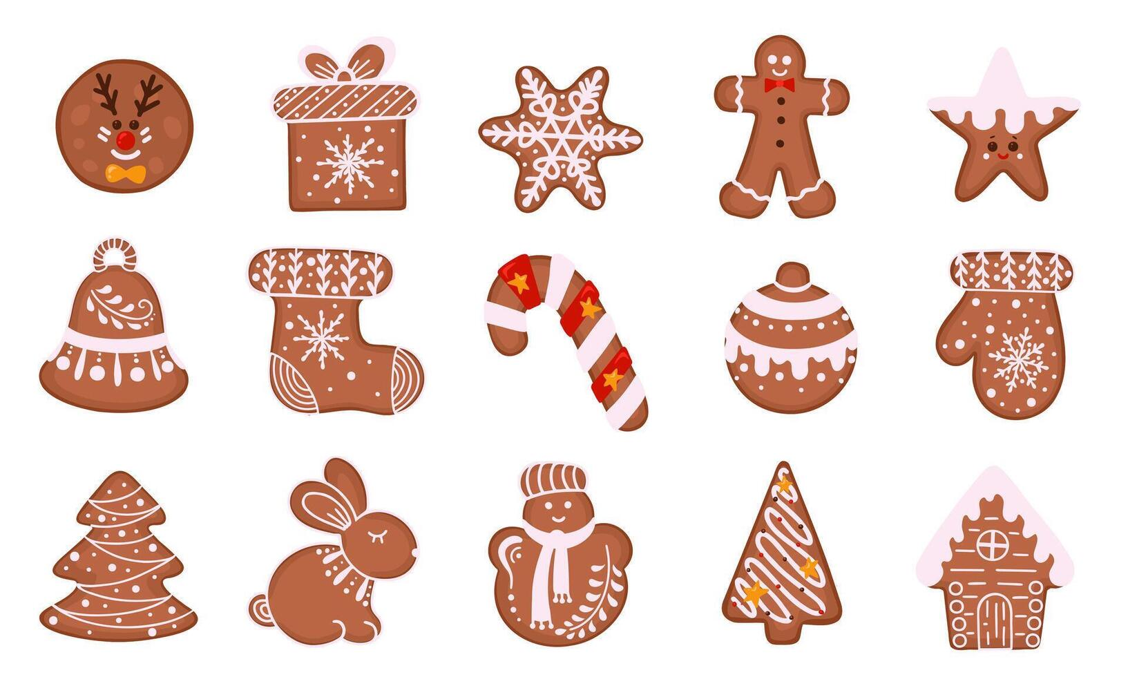 cute gingerbread cookies. Illustration for printing, backgrounds, covers and packaging. Image can be used for greeting cards, posters, stickers and textile. Isolated on white background. vector