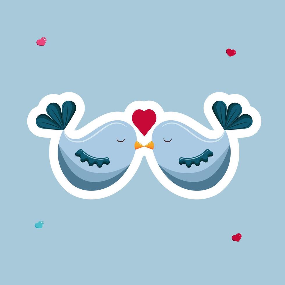 Cute couple of birds in love with a heart vector