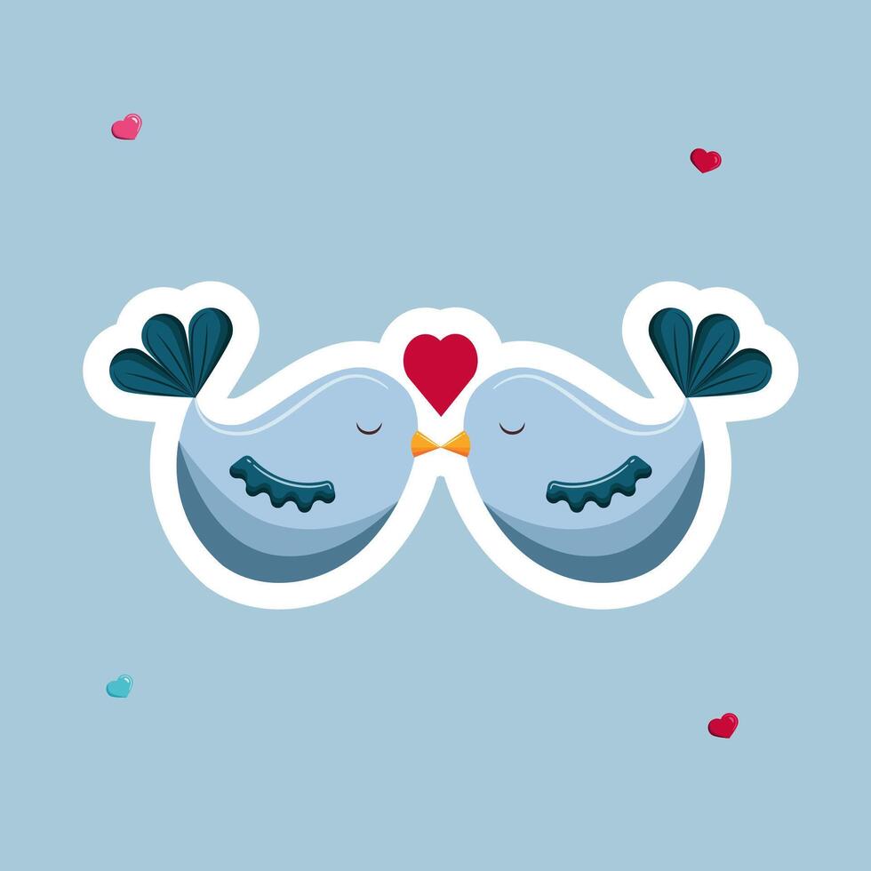 linda Pareja de aves en amor con un corazón vector