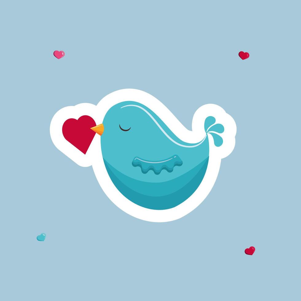 Cute blue bird with heart vector