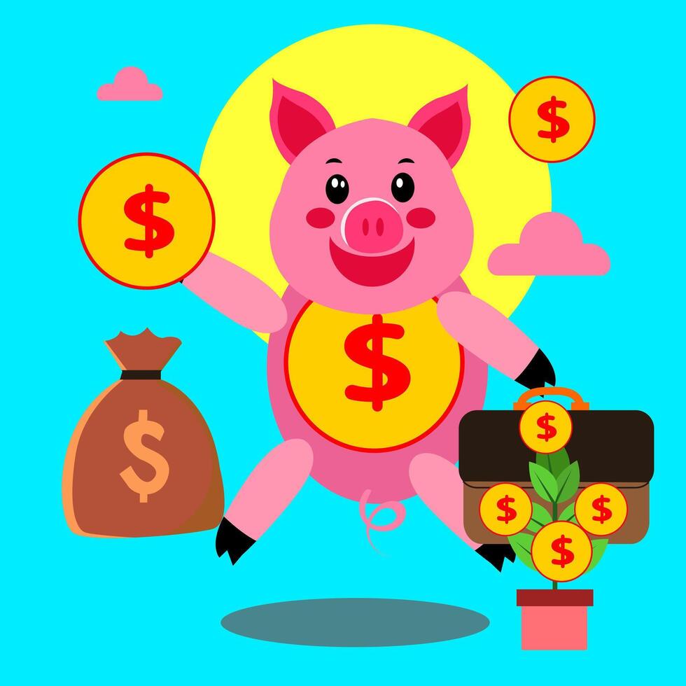 pink Pig Character vector graphic with any expression suitable for investment and bussines growth presentation and motion