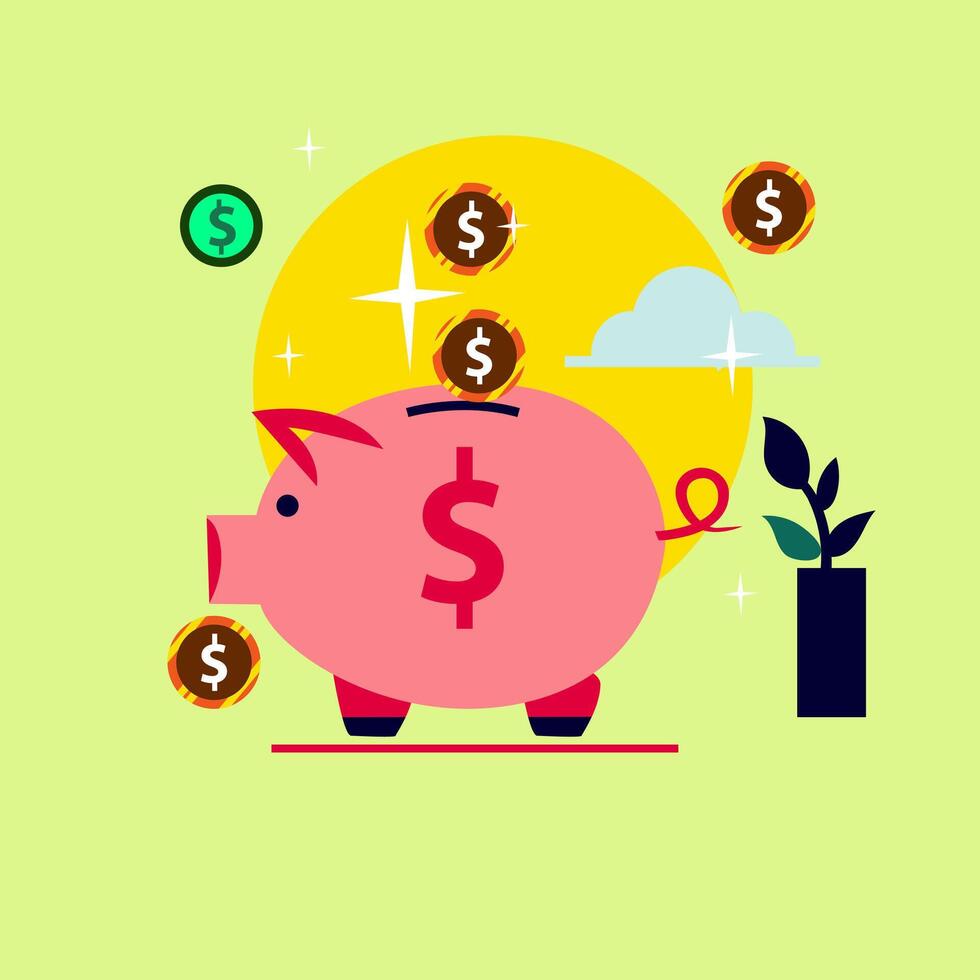 Vector illustration pig investment and growth business colaboration people