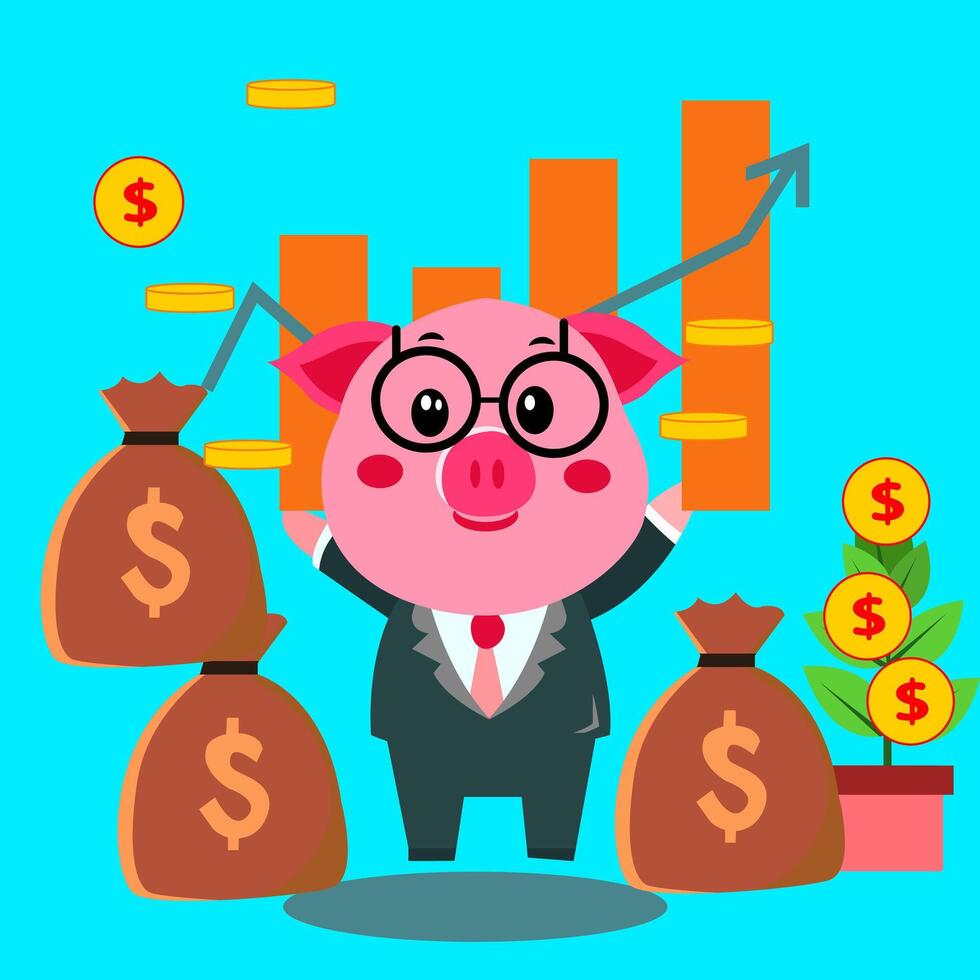 rosado cerdo personaje vector gráfico con ninguna expresión adecuado para inversión y negocio crecimiento presentación y movimiento