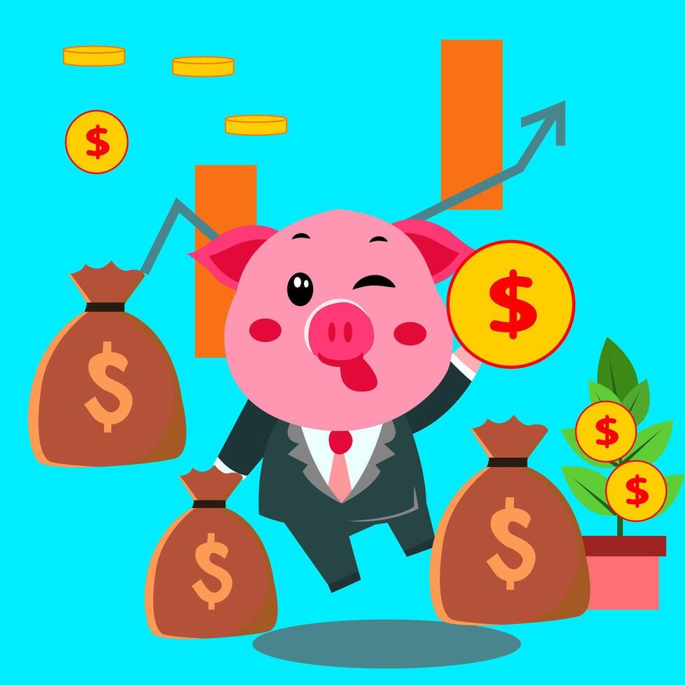 pink Pig Character vector graphic with any expression suitable for investment and bussines growth presentation and motion