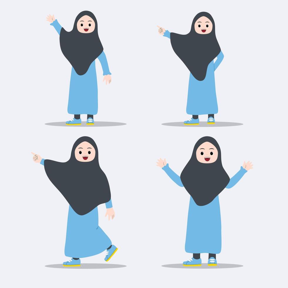 cute hijab girl saying hello and pointing.suitable for promotion vector