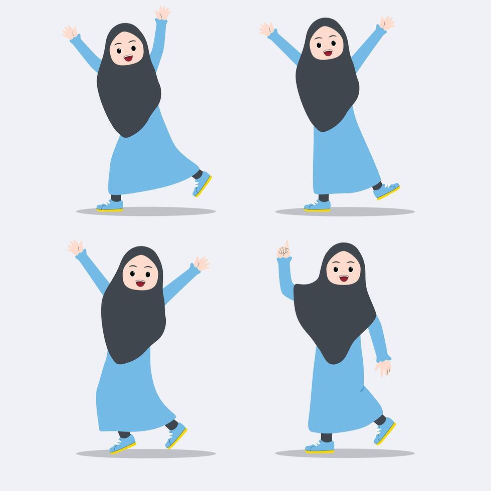 cute hijab girl saying hello and pointing.suitable for promotion vector