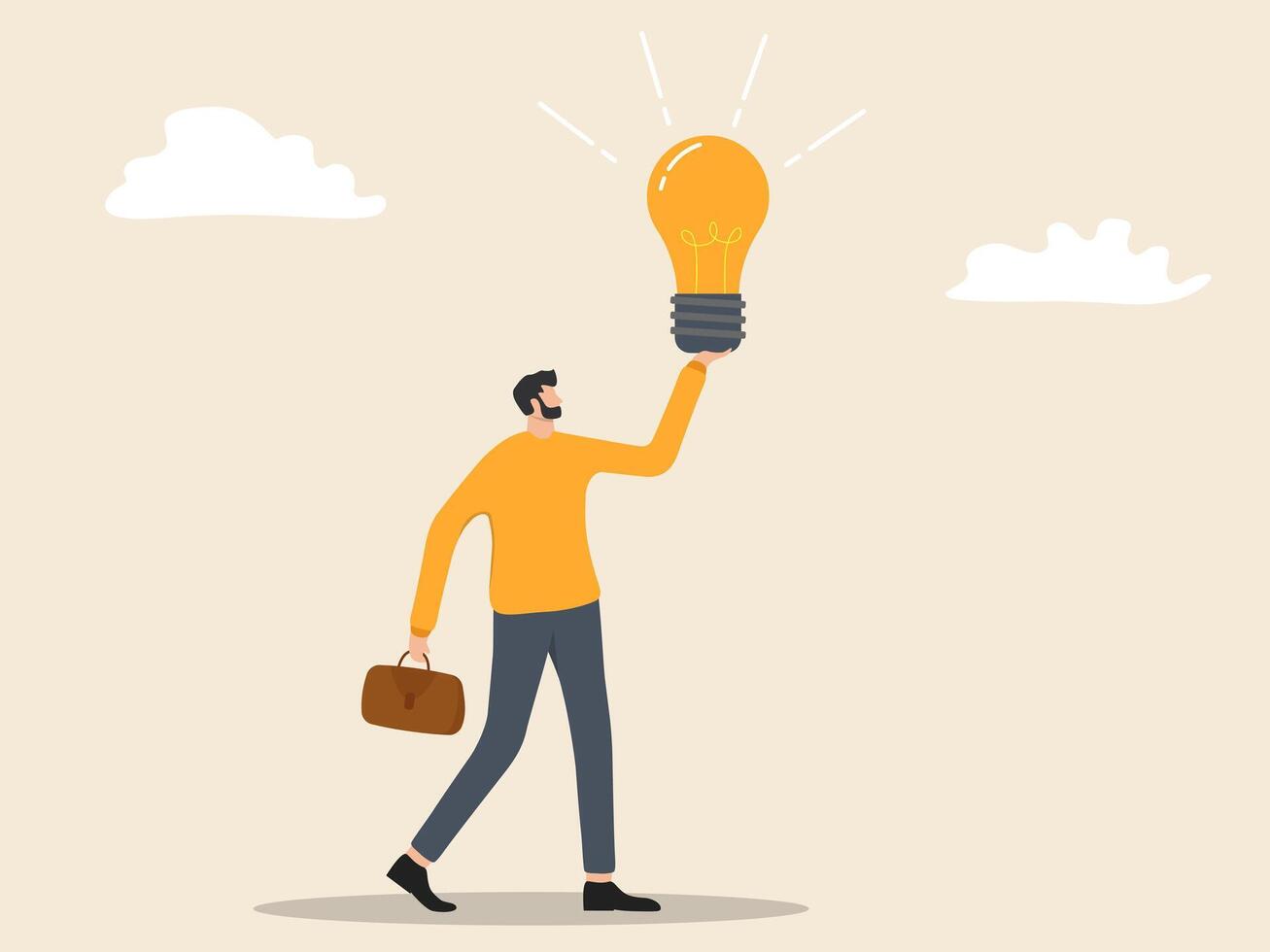 a man with a lamp light which means he has a brilliant idea in business vector