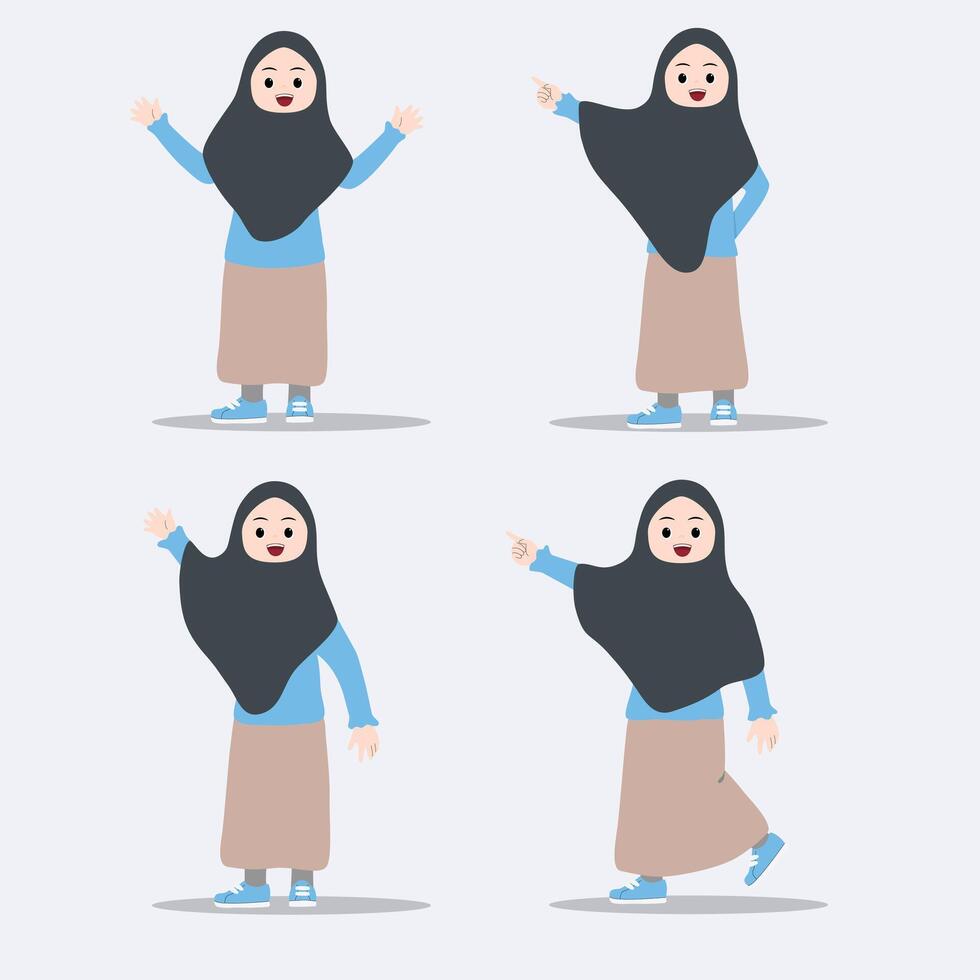 cute girl saying hello and pointing.suitable for promotion vector