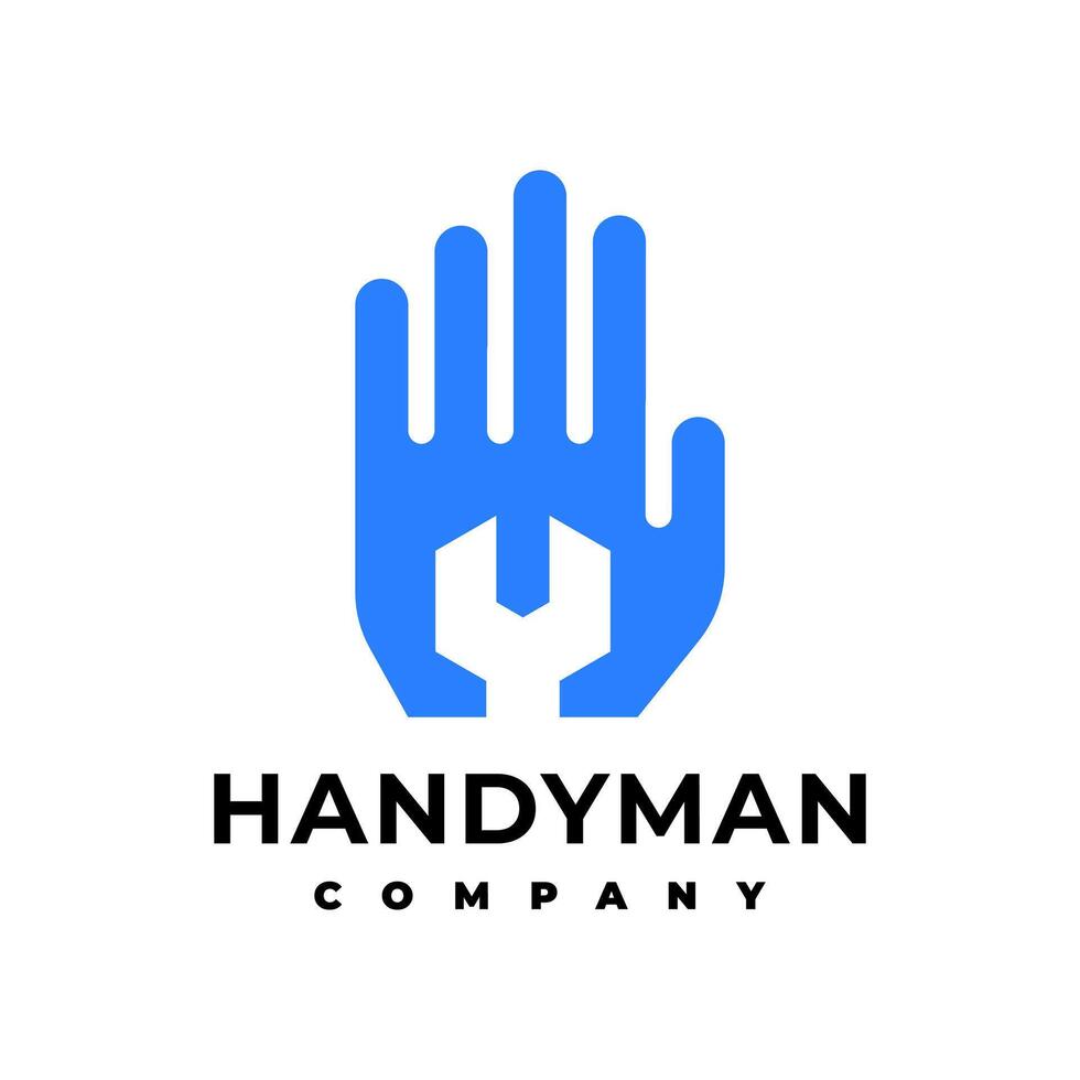 illustration of a hand with a wrench. handyman logo vector template.