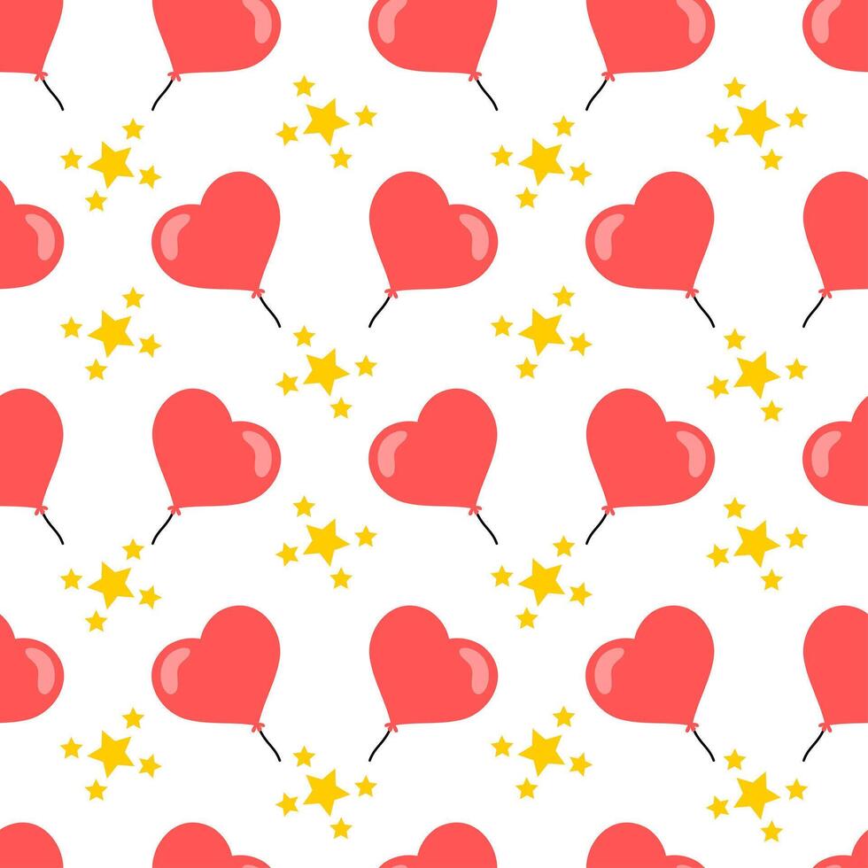 seamless pattern of love shape balloon and stars. valentine's day vector template.
