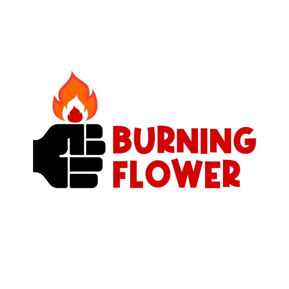 illustration of a hand holding a fire flower. burning flower logo vector template