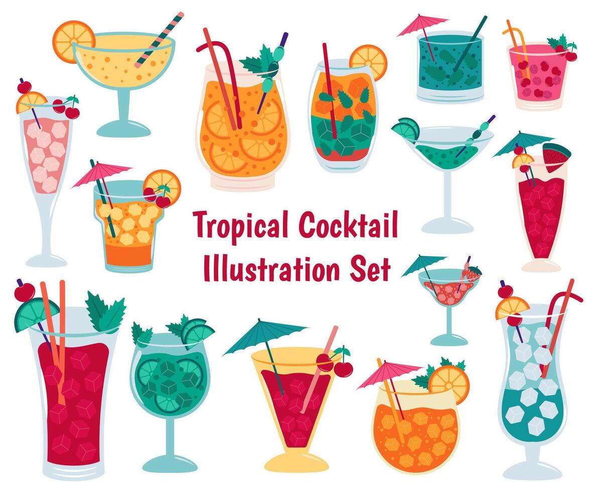 Set of Tropical Cocktail Illustration vector