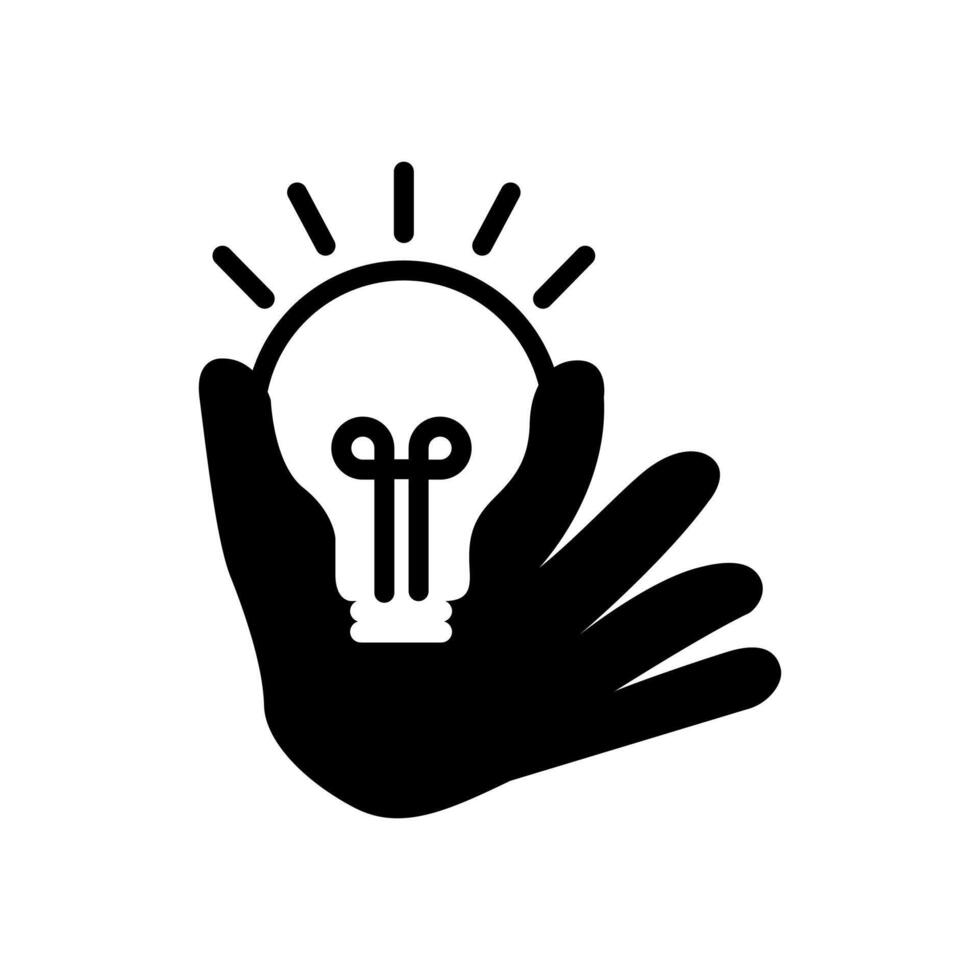 Hand icon with Lamp light bulb . Idea symbol. Editable stroke. simple illustration mobile concept app icon and web design. Design template vector