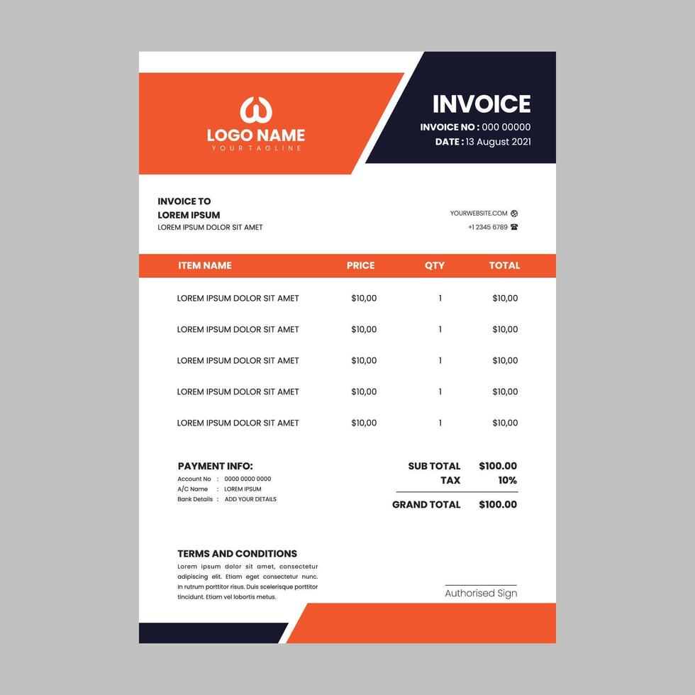 Minimalist Corporate Billing Format, Professional Corporate Invoice Template, Business Invoice Layout vector