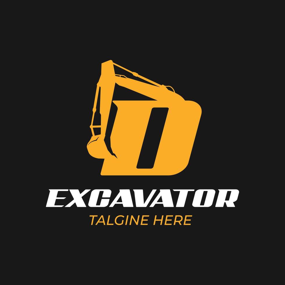 Excavadora de logotipo d para empresa constructora. ilustración de vector de plantilla de equipo pesado para su marca.