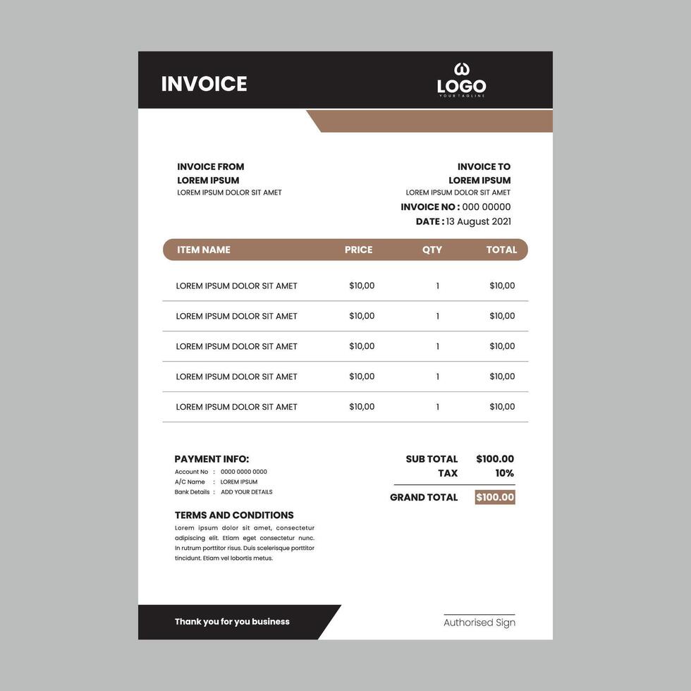 New Style Business Invoice Cash Memo Template Design, Vector quotation design template.