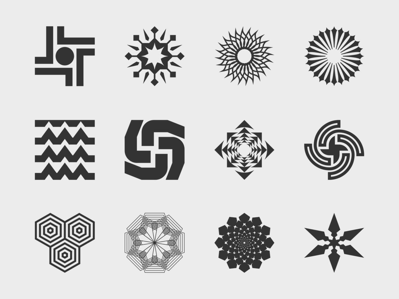 abstract collection 2 graphic geometric symbols and objects in y2k style. Templates for notes, posters, banners, stickers, business cards, logo. vector