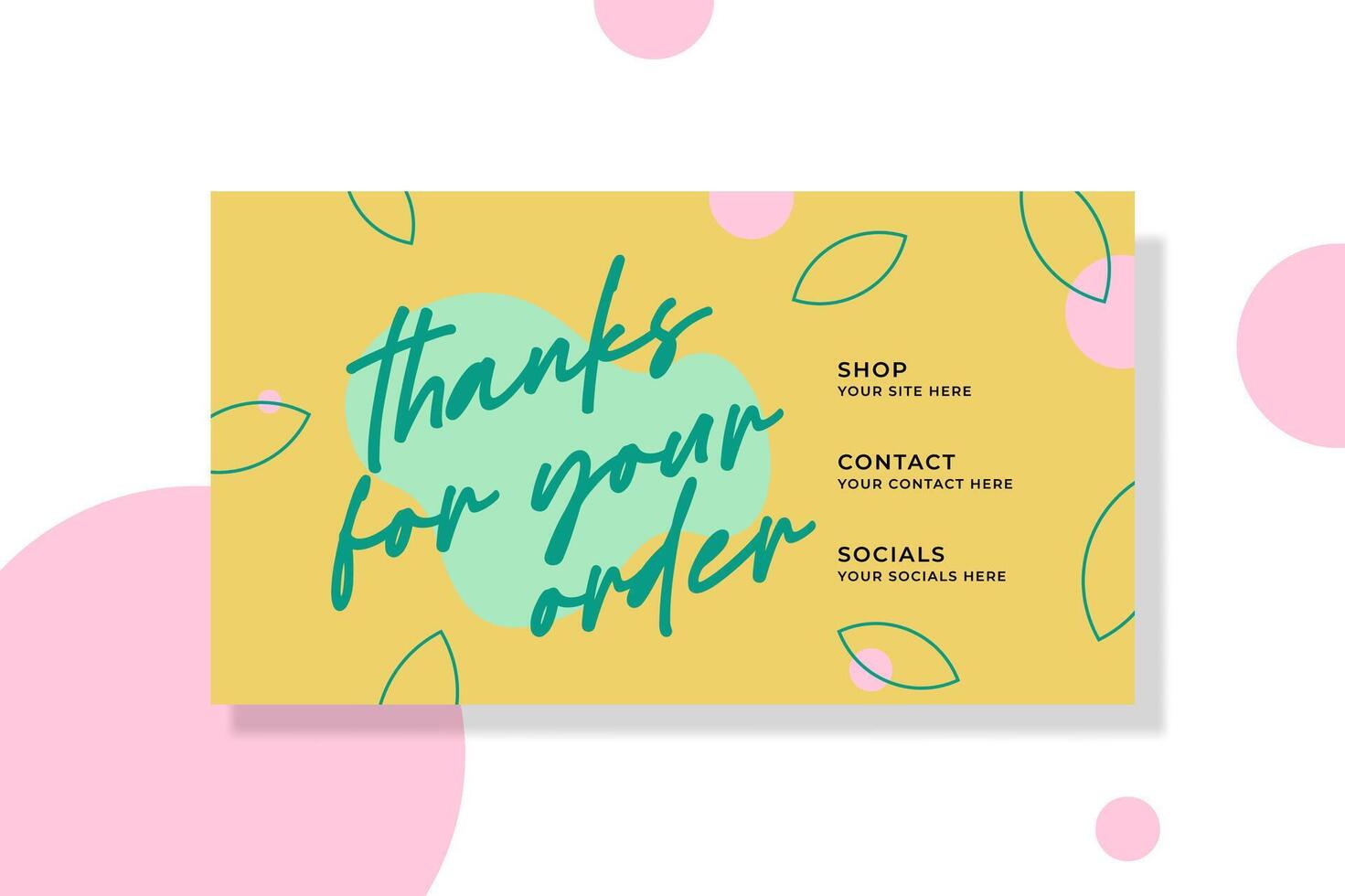 thankyou card template design with abstract leaf, yellow and green background vector