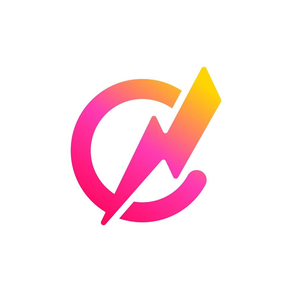 Initial letter C thunder logo, gradient vibrant glossy colors vector