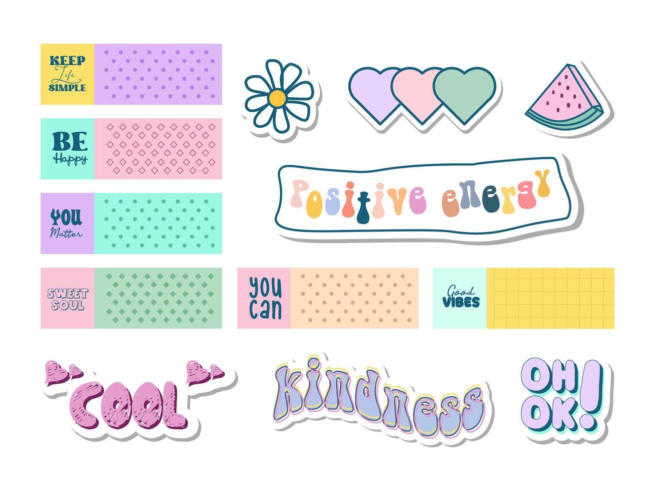cute notebook labels with random text stickers vector