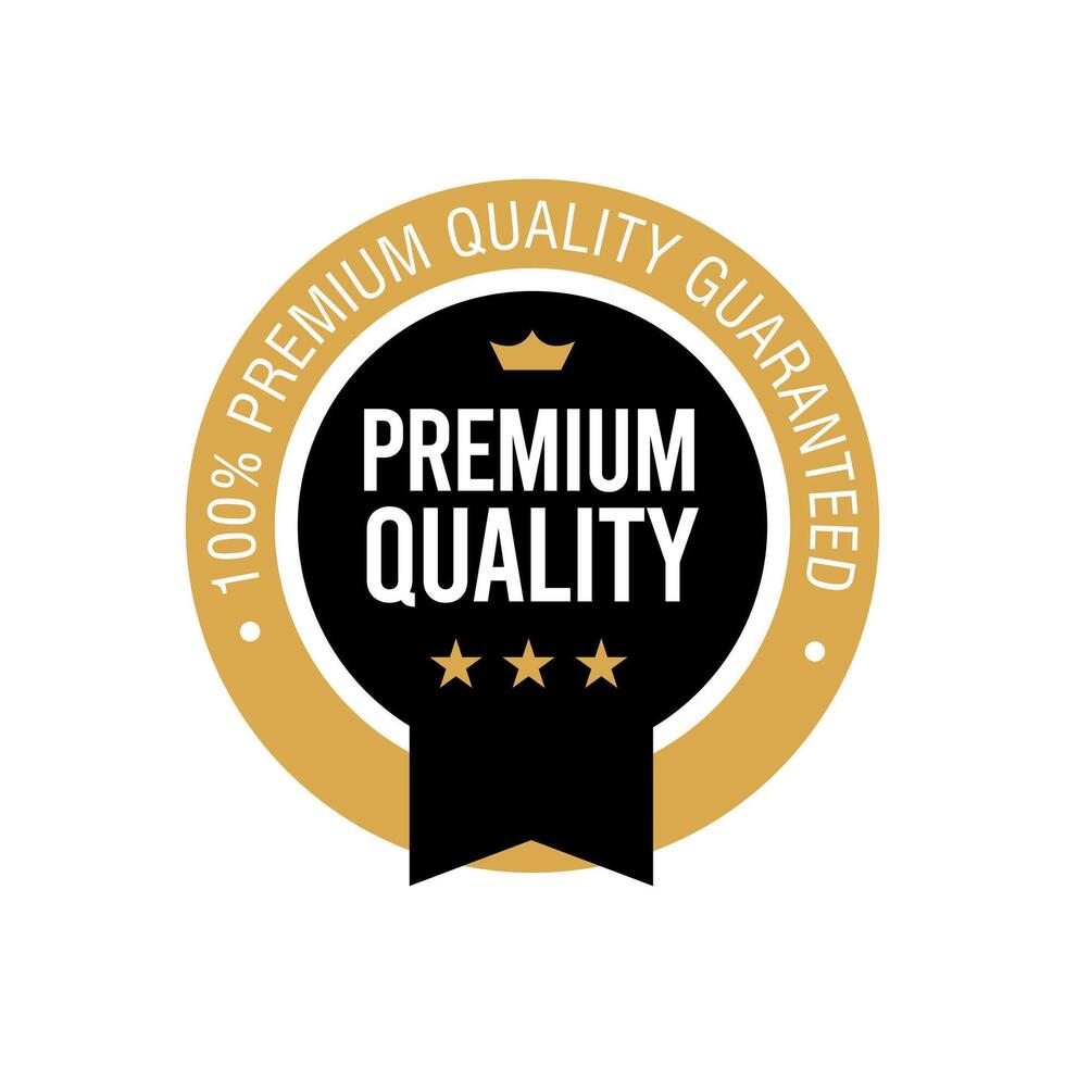 Premium Quality Crown and 3 stars badge Flat gold and black logo vector