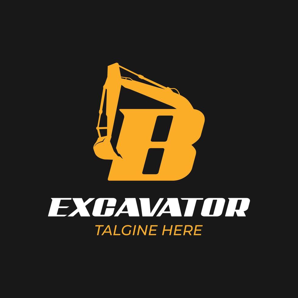 B logo excavator for construction company. Heavy equipment template vector illustration for your brand.