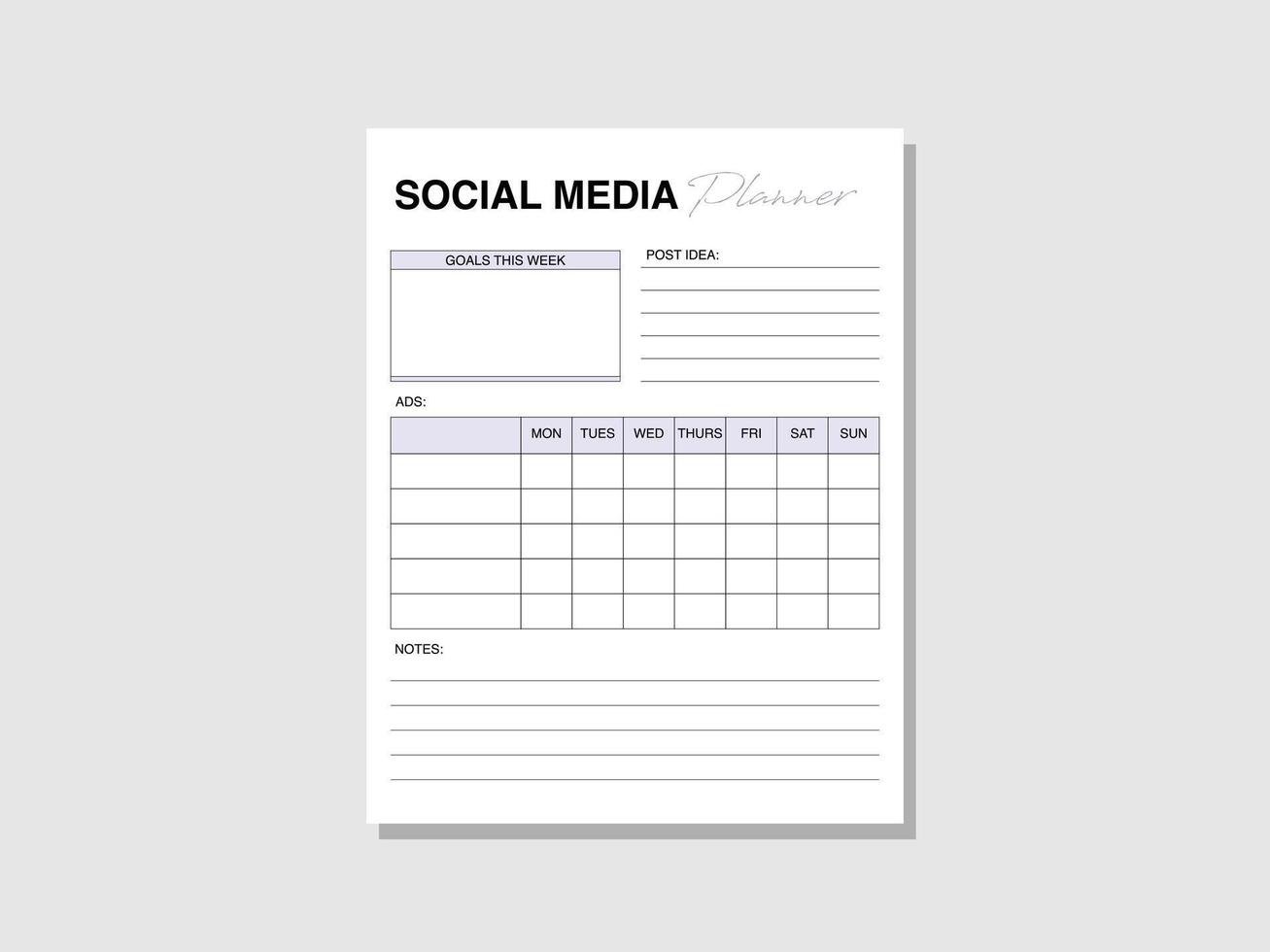 Blank Minimalist Content Social Media Planner Template vector