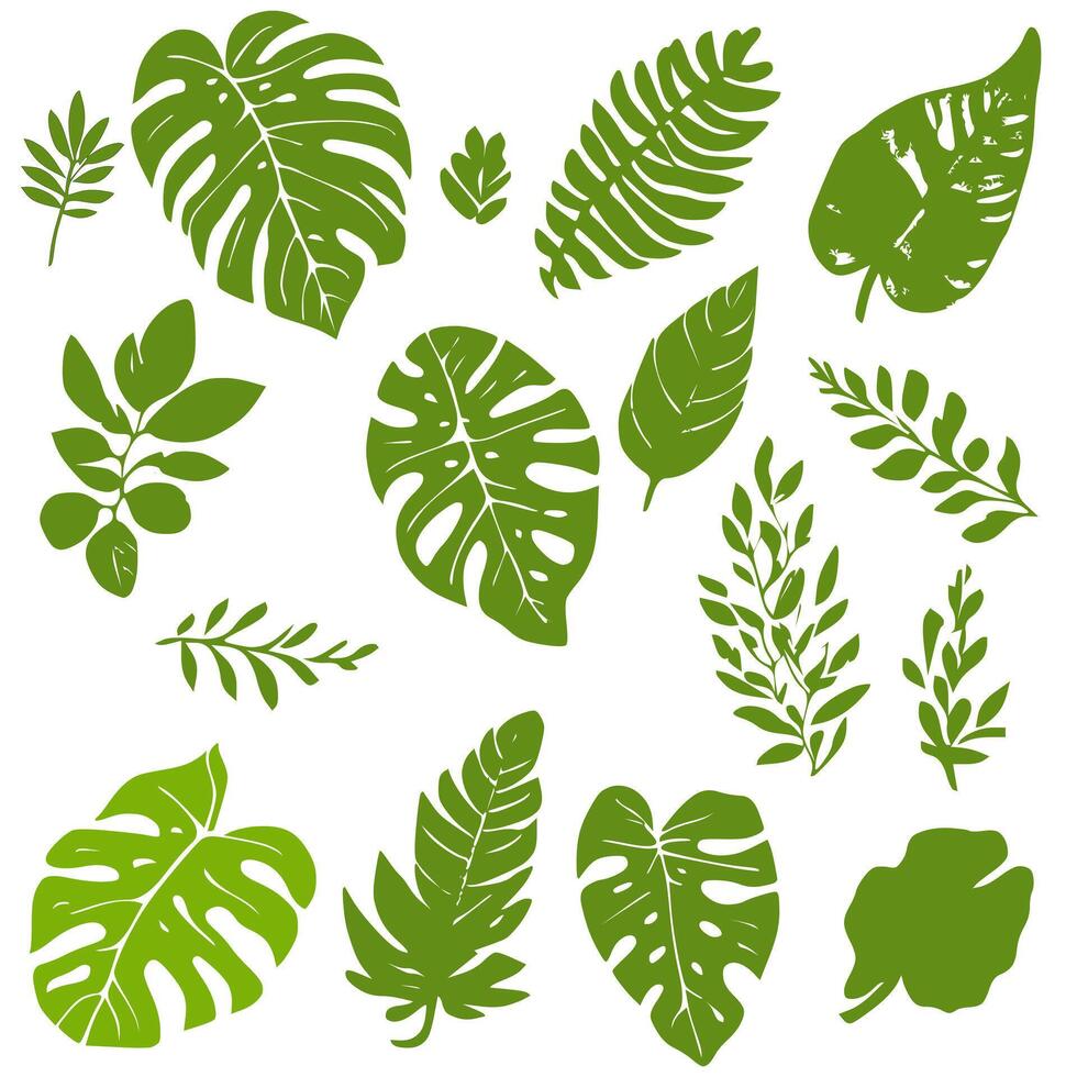 Green silhouette houseplants leaves pattern. vector