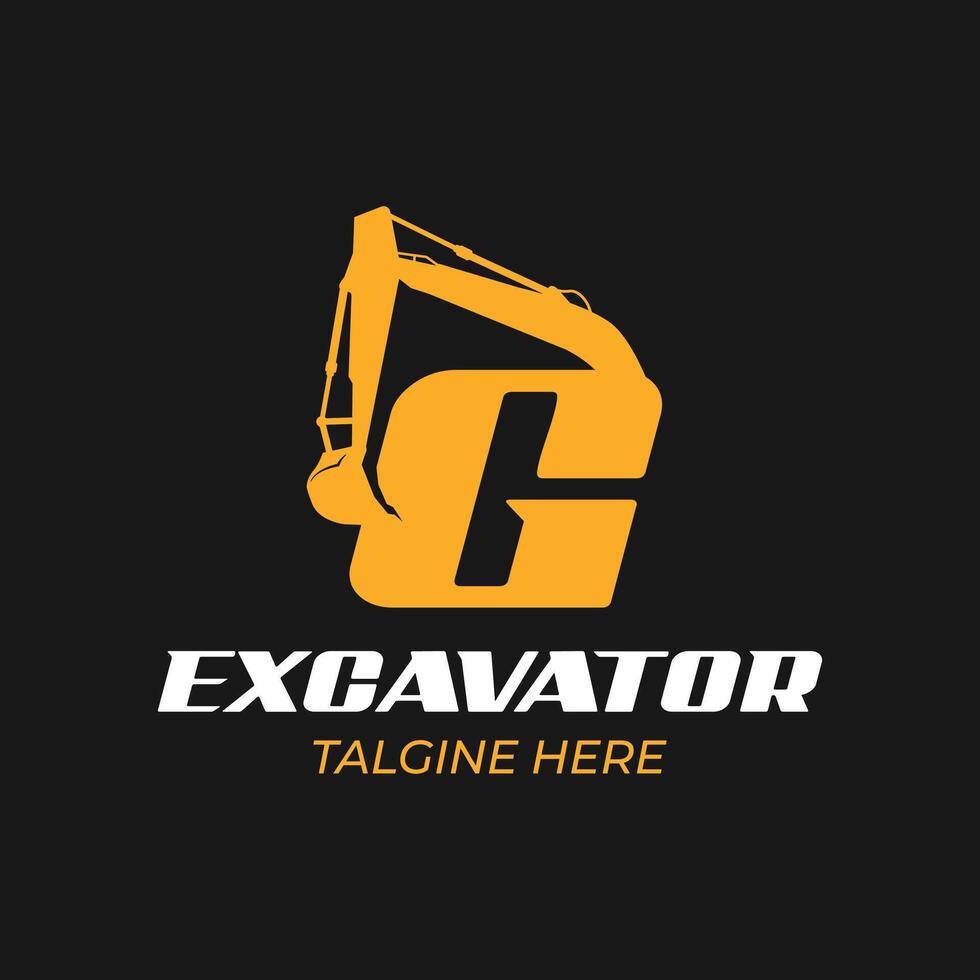 G logo excavator for construction company. Heavy equipment template vector illustration for your brand.