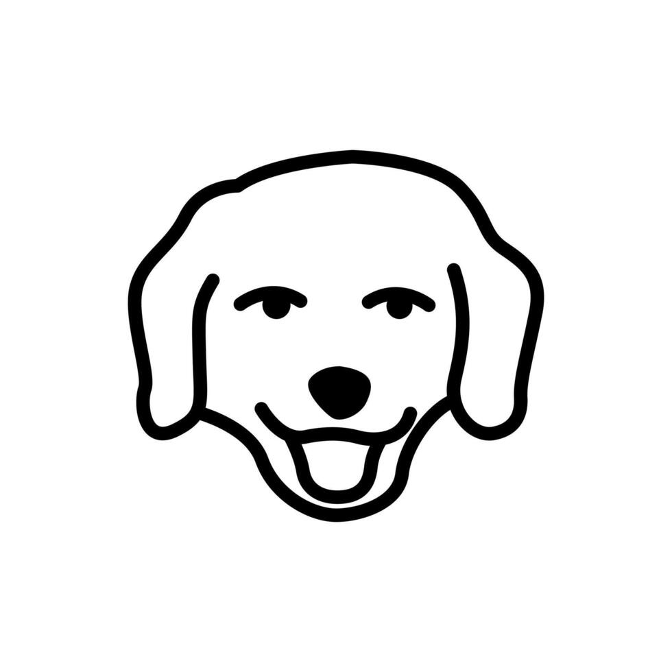 happy dog face line art drawing style. Puppy face minimalist black linear sketch isolated on white background. Vector illustration