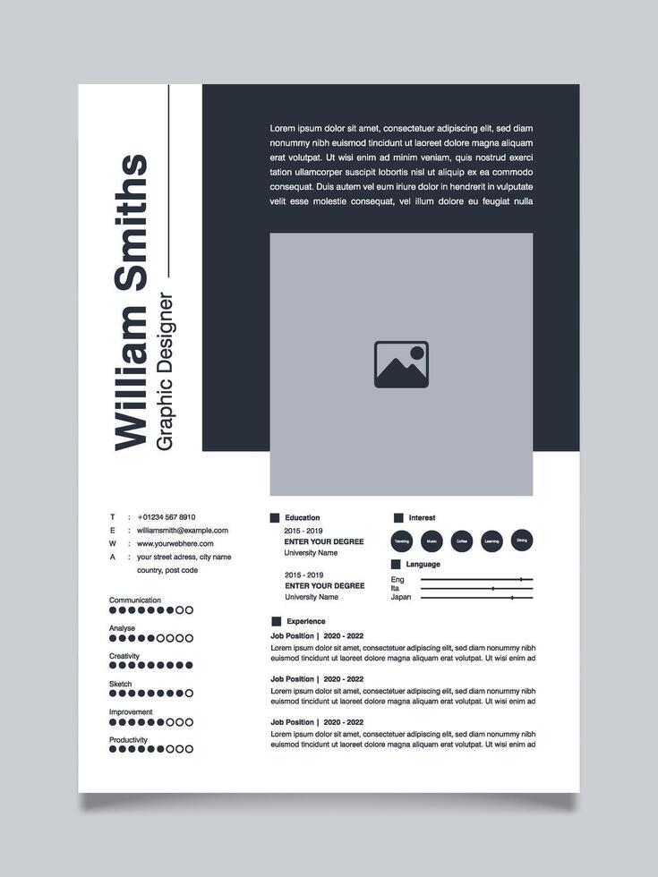 Creative resume templates design with dark blue background vector