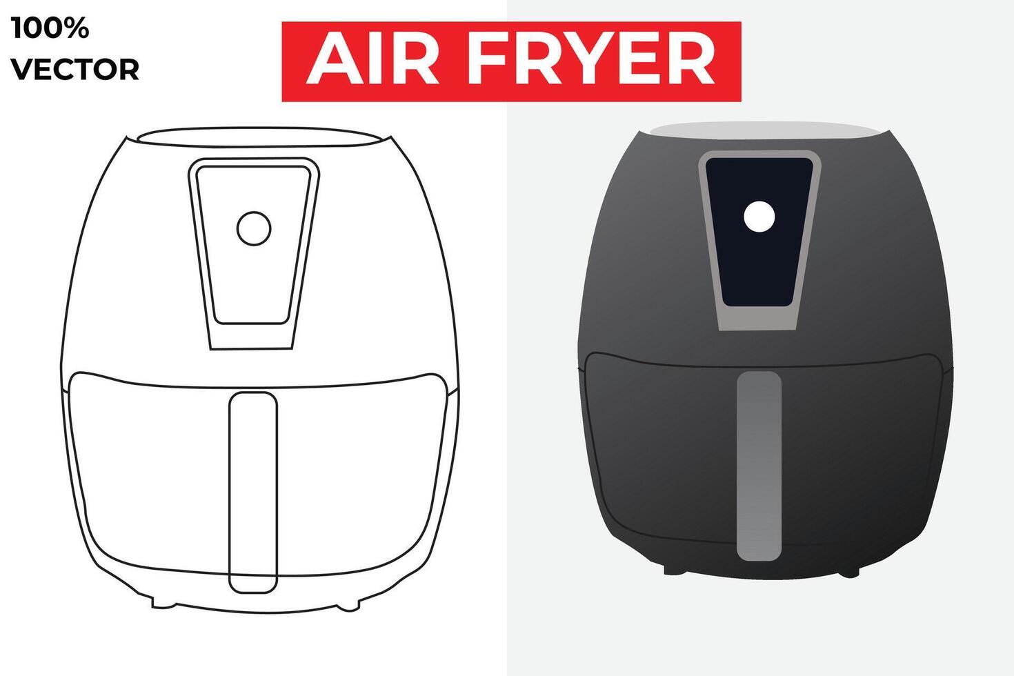 An air fryer's black line icon. outline and fill vector