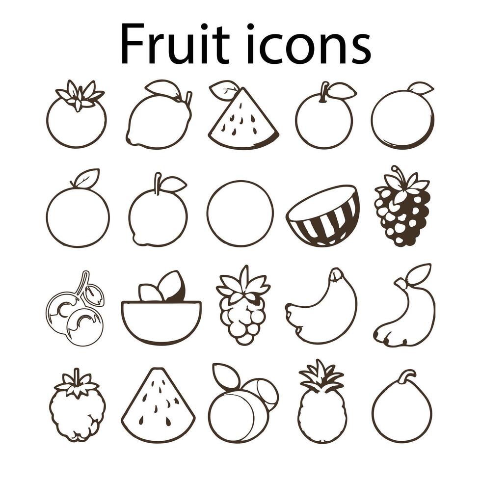 Easy Collection of Vector Icons Associated with Fruits.