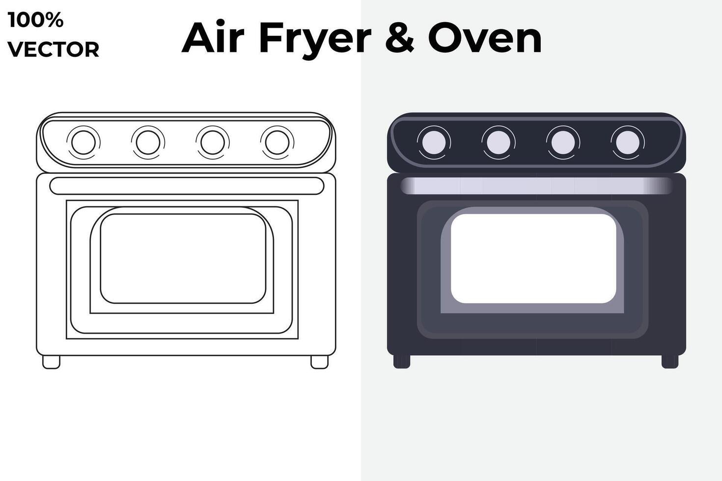 línea Arte y vector de un aire freidora y horno