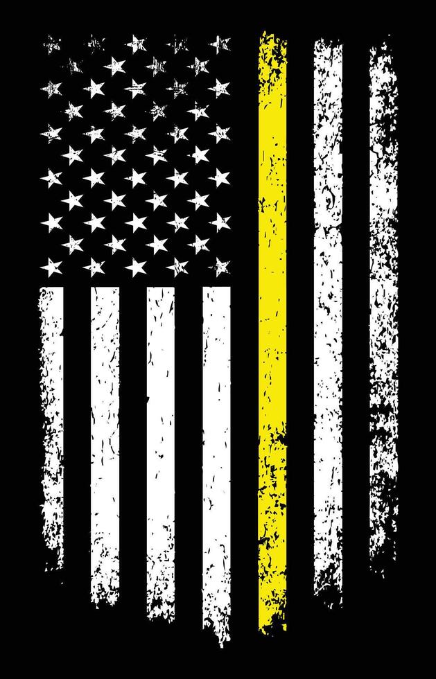 USA Grunge Flag With A Thin Yellow Line, Gold Line, American Dispatcher, Security Guard, And Loss Prevention vector