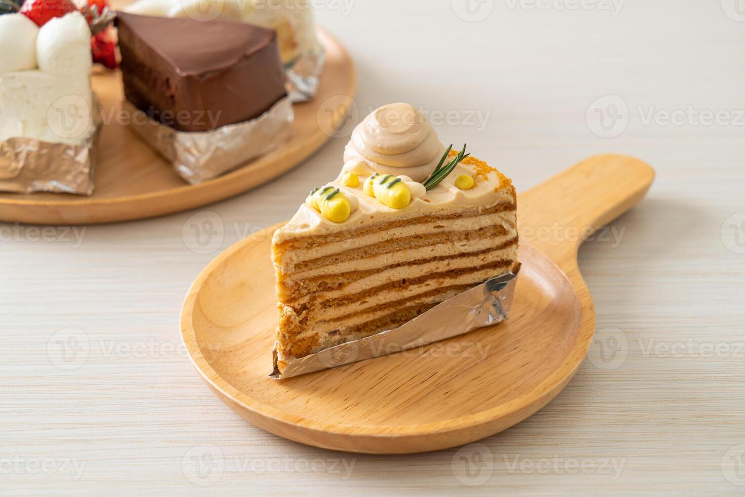 Russian honey cake on plate photo