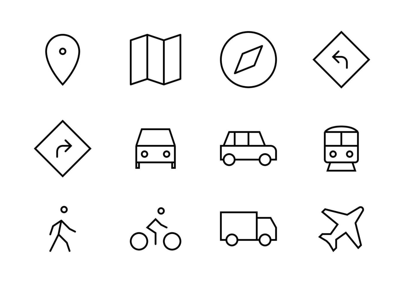 transporte y ubicación icono vector conjunto