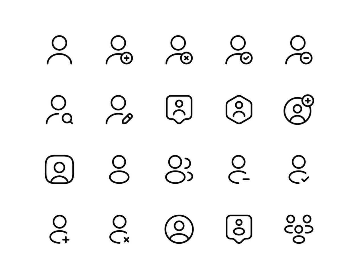 Icon set includes user, person, group, and team icons. vector