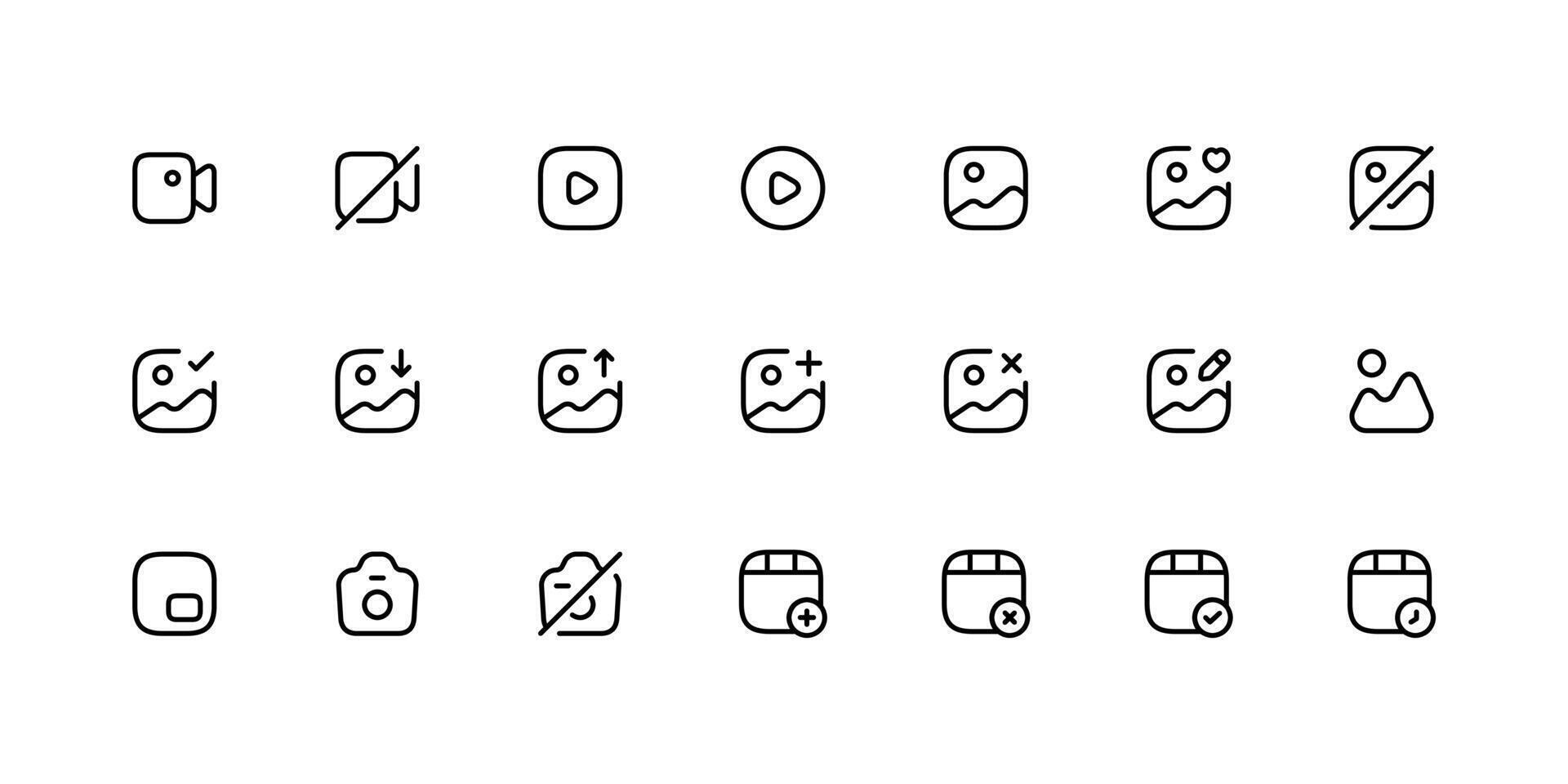 Gallery Set of Images and videos vector line icons.