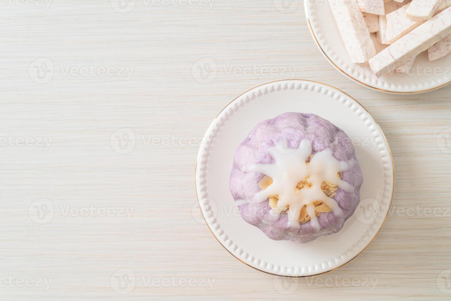 taro bun with white sugar cream and nut photo